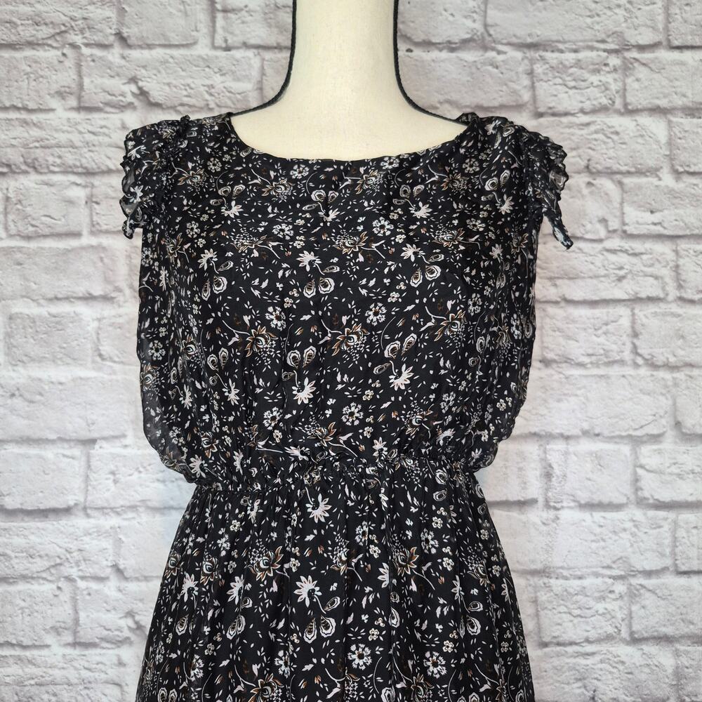 Le Ragazze Italy Silk Blend Floral Dress Smocked Blouson Tiered Chiffon Size L - Picture 4 of 10
